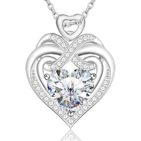925 Sterling Silver Heart Necklace for Women - Zirconia Pendant Necklace with 8mm Stone, Great for Girlfriend and Women’s Gifts, Silver Jewelry for Any Occasion