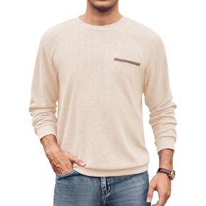 Hardaddy Men's Waffle Textured T-Shirts Crewneck Long Sleeve Tees Casual Lightweight Sweatshirts with Pocket