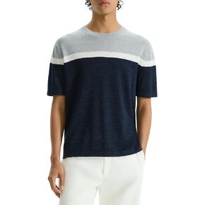Theory Men's Striped Short Sleeve Crew in Pacific Linen