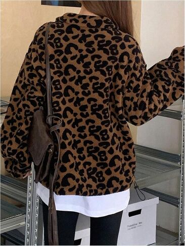 WDIRARA Women's Leopard Print Half Zip Fleece Sweatshirt in Saudi Arabia