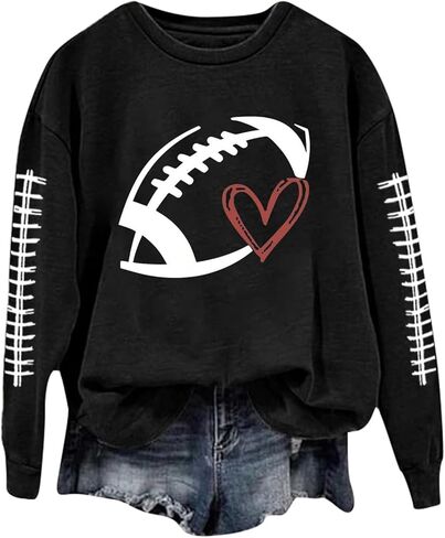 بلوزات كرة القدم ليوم اللعبة للنساء، قمصان طويلة الأكمام لكرة القدم أمي، موسم كرة القدم، بلوفر رياضي، قمصان كاجوال in Kuwait