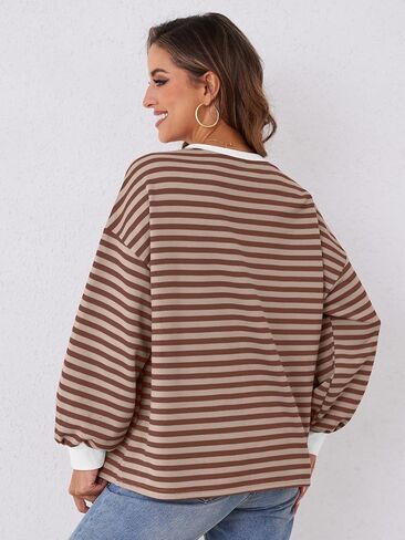 Women's Oversized Sweatshirt 2024 Fall Crewneck Striped Long Sleeve Shirts Y2K Outfit in Saudi Arabia
