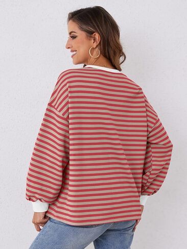 Women's Oversized Sweatshirt 2024 Fall Crewneck Striped Long Sleeve Shirts Y2K Outfit in Saudi Arabia