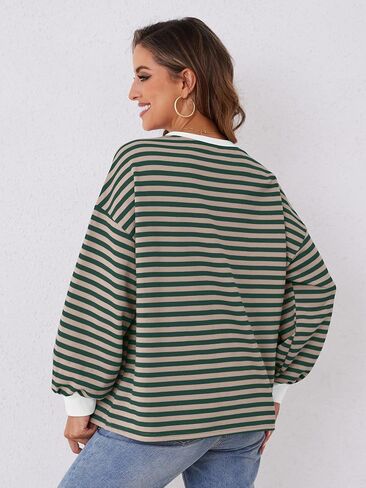 Women's Oversized Sweatshirt 2024 Fall Crewneck Striped Long Sleeve Shirts Y2K Outfit in Saudi Arabia