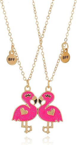 HUASAI Bff Necklaces for 2 Women Trendy Matching Friendship Necklace Stuff Half Heart Pendant Flamingo Necklace Best Friends Necklaces Jewelry Gift for Sister Best Friend Birthday Gifts for Cousin in Kuwait