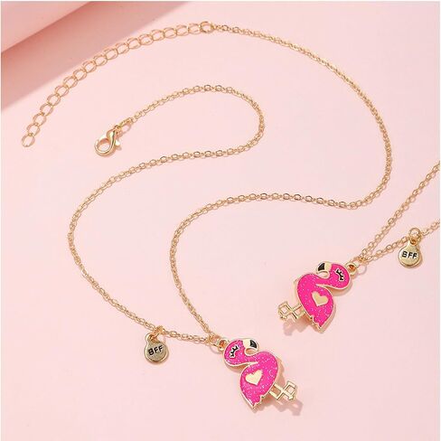 HUASAI Bff Necklaces for 2 Women Trendy Matching Friendship Necklace Stuff Half Heart Pendant Flamingo Necklace Best Friends Necklaces Jewelry Gift for Sister Best Friend Birthday Gifts for Cousin in Kuwait