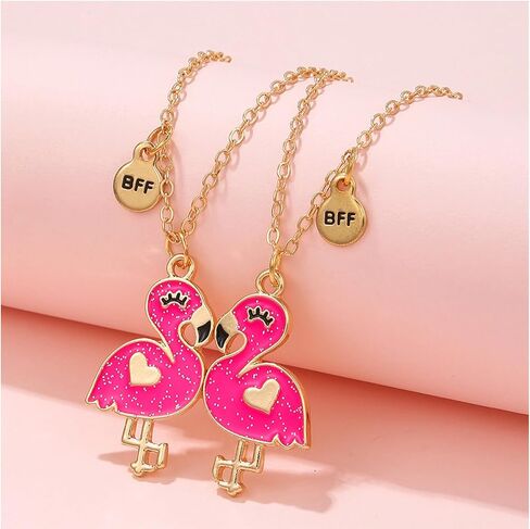 HUASAI Bff Necklaces for 2 Women Trendy Matching Friendship Necklace Stuff Half Heart Pendant Flamingo Necklace Best Friends Necklaces Jewelry Gift for Sister Best Friend Birthday Gifts for Cousin in Kuwait