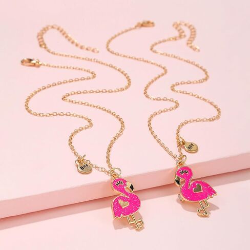 HUASAI Bff Necklaces for 2 Women Trendy Matching Friendship Necklace Stuff Half Heart Pendant Flamingo Necklace Best Friends Necklaces Jewelry Gift for Sister Best Friend Birthday Gifts for Cousin in Kuwait