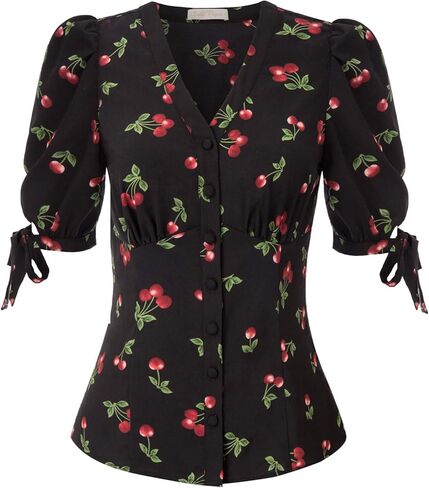 Belle Poque Women's V Neck Puff Sleeve Blouse Vintage Shirts for Women 1950s in Kuwait