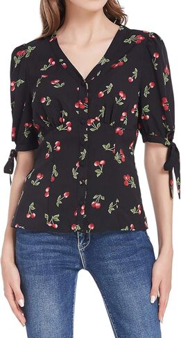 Belle Poque Women's V Neck Puff Sleeve Blouse Vintage Shirts for Women 1950s in Kuwait