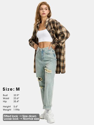 EXLURA Womens Plaid Flannel Shacket Long Sleeve Button Down Shirts Long Jackets Oversized Spring Fashion Outfits 2025 Clothes in Saudi Arabia