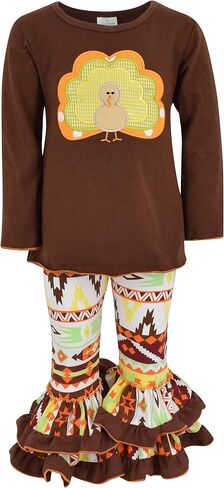 Unique Baby 2 Piece Girls Double Ruffle Leggings and Long Sleeve Shirt Clothes Set Kid and Toddler Girl Outfit in Kuwait