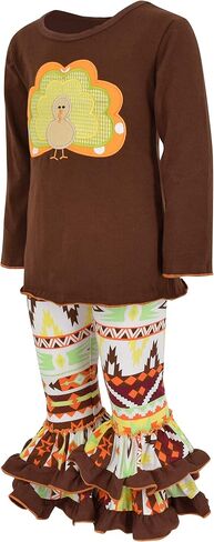 Unique Baby 2 Piece Girls Double Ruffle Leggings and Long Sleeve Shirt Clothes Set Kid and Toddler Girl Outfit in Kuwait