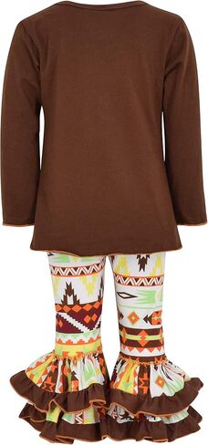 Unique Baby 2 Piece Girls Double Ruffle Leggings and Long Sleeve Shirt Clothes Set Kid and Toddler Girl Outfit in Kuwait