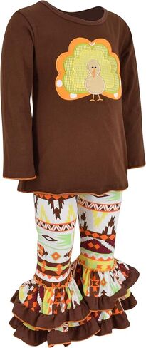 Unique Baby 2 Piece Girls Double Ruffle Leggings and Long Sleeve Shirt Clothes Set Kid and Toddler Girl Outfit in Kuwait