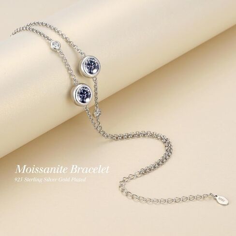 Moissanite Bracelets for Women, 925 Sterling Silver Plated 18K Gold, Dainty Link Bracelet, Valentine's day Birthday Jewellery Gift for Women Her in Saudi Arabia