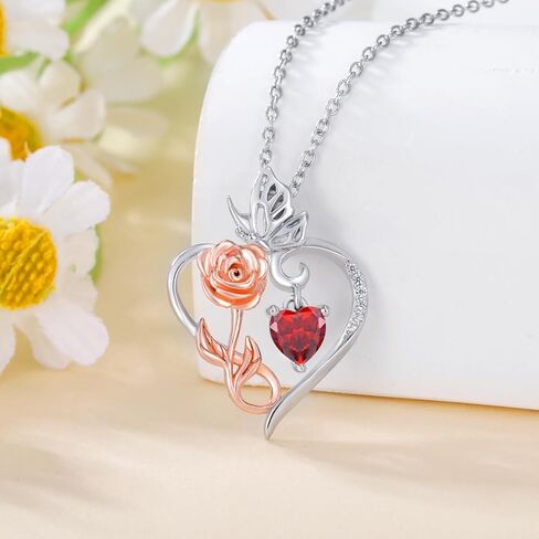 هدية عيد الحب قلادة على شكل قلب وردي للنساء، قلادة من الفضة الاسترليني عيار 925 على شكل قلب الحب على شكل زهرة لا نهاية لها للأم والزوجة ومجوهراتها لعيد الميلاد وعيد الأم in Kuwait