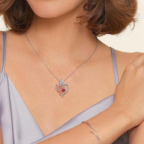 هدية عيد الحب قلادة على شكل قلب وردي للنساء، قلادة من الفضة الاسترليني عيار 925 على شكل قلب الحب على شكل زهرة لا نهاية لها للأم والزوجة ومجوهراتها لعيد الميلاد وعيد الأم in Kuwait