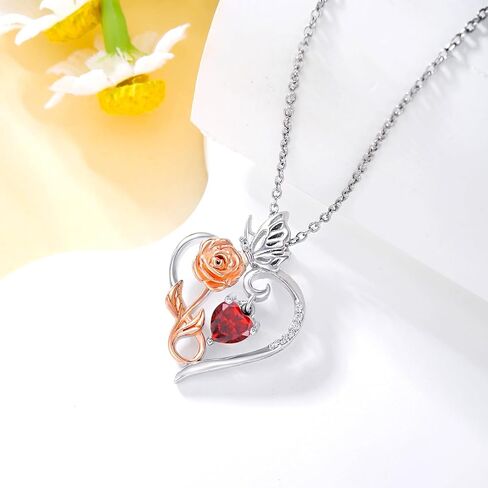 هدية عيد الحب قلادة على شكل قلب وردي للنساء، قلادة من الفضة الاسترليني عيار 925 على شكل قلب الحب على شكل زهرة لا نهاية لها للأم والزوجة ومجوهراتها لعيد الميلاد وعيد الأم in Kuwait
