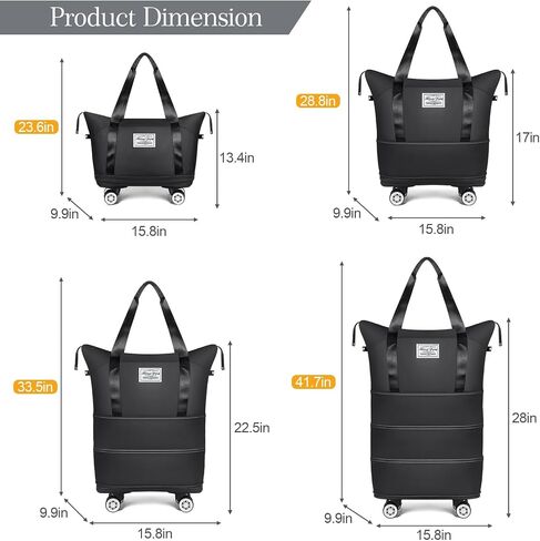 Large Rolling Duffle Bag with Wheels, Foldable Travel Bag with Wheels, 4 Layer Expandable Rolling Bag, Carry on Luggage Bag, Weekend Travel Bag for Women Men Duffel Bag, Black in Saudi Arabia