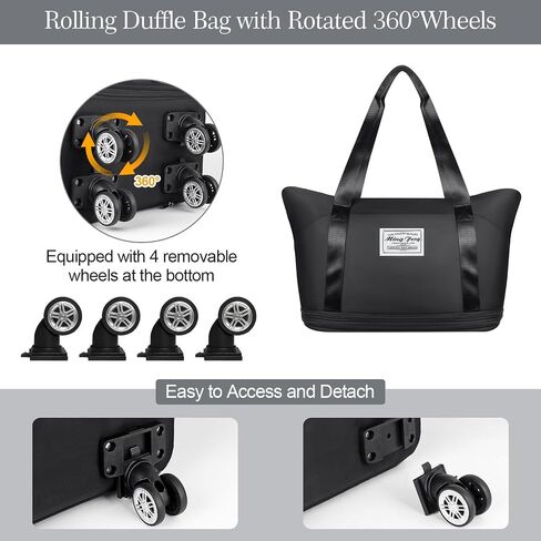 Large Rolling Duffle Bag with Wheels, Foldable Travel Bag with Wheels, 4 Layer Expandable Rolling Bag, Carry on Luggage Bag, Weekend Travel Bag for Women Men Duffel Bag, Black in Saudi Arabia