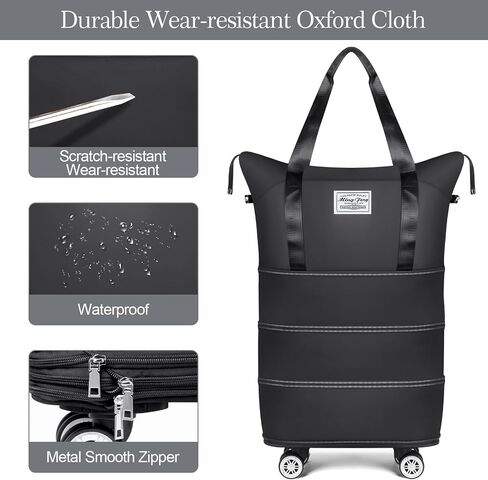 Large Rolling Duffle Bag with Wheels, Foldable Travel Bag with Wheels, 4 Layer Expandable Rolling Bag, Carry on Luggage Bag, Weekend Travel Bag for Women Men Duffel Bag, Black in Saudi Arabia