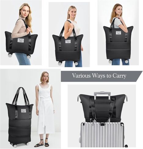 Large Rolling Duffle Bag with Wheels, Foldable Travel Bag with Wheels, 4 Layer Expandable Rolling Bag, Carry on Luggage Bag, Weekend Travel Bag for Women Men Duffel Bag, Black in Saudi Arabia