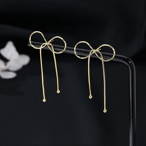 Reffeer Solid 925 Sterling Silver Bow Drop Earrings Dangle for Women Teens Bowknot Dangle Earrings Studs in Kuwait