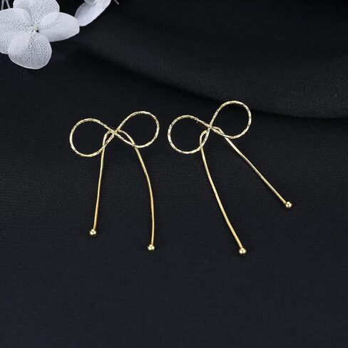 Reffeer Solid 925 Sterling Silver Bow Drop Earrings Dangle for Women Teens Bowknot Dangle Earrings Studs in Kuwait
