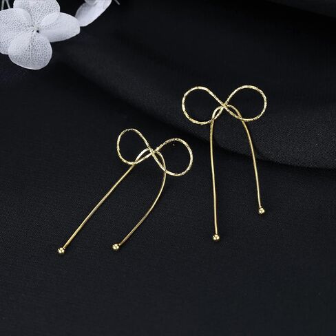Reffeer Solid 925 Sterling Silver Bow Drop Earrings Dangle for Women Teens Bowknot Dangle Earrings Studs in Kuwait