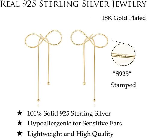 Reffeer Solid 925 Sterling Silver Bow Drop Earrings Dangle for Women Teens Bowknot Dangle Earrings Studs in Kuwait