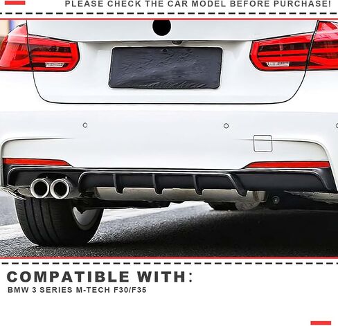 Rear Diffuser Compatible with 2012-2018 BMW 3 Series F30 F35 328i M-Performance Style Rear Bumper Lower Lip Diffuser Single Exhaust Two Outlet in Saudi Arabia