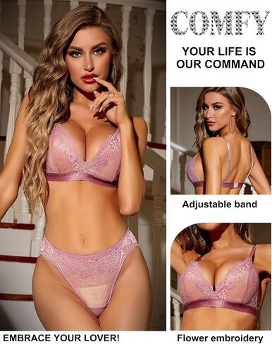 RSLOVE Lingerie for Women Sexy Floral Lace Bra and Panty Sets Two Piece Babydoll in Kuwait