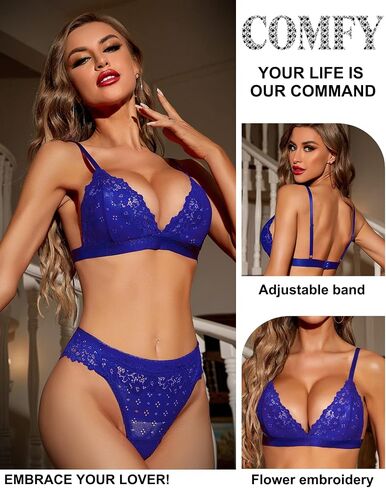 RSLOVE Lingerie for Women Sexy Floral Lace Bra and Panty Sets Two Piece Babydoll in Kuwait