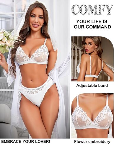 RSLOVE Lingerie for Women Sexy Floral Lace Bra and Panty Sets Two Piece Babydoll in Kuwait