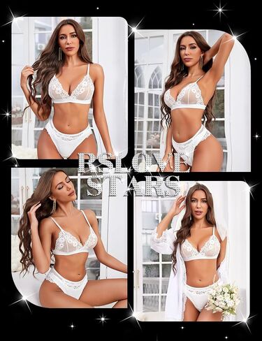 RSLOVE Lingerie for Women Sexy Floral Lace Bra and Panty Sets Two Piece Babydoll in Kuwait
