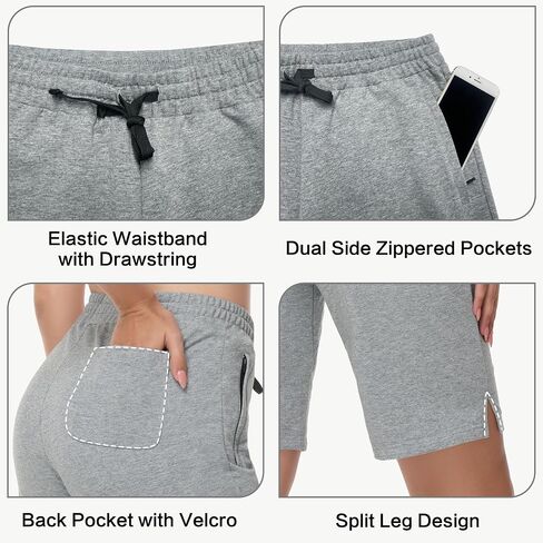 Women's 10" Cotton Bermuda Shorts - Jersey Long Sweat Knee Length Athletic Lounge Walking Summer Shorts with Zip Pocket in Saudi Arabia