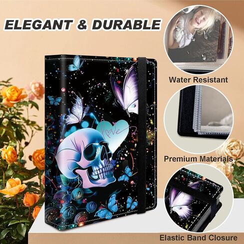 RYUITHDJP Photo Album 3.5x5 Inch - 80 Photos Capacity Portable Picture Album, PU Leather Cover Photo Album with Elastic Band for Family Boys Girl Wedding Anniversary-Skull in Saudi Arabia
