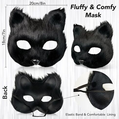 Cat Costume for Women Therian Furry Cat Mask Bow Cat Paw Gloves Long Tail Women's Cat Fox Outfit Set for Halloween in Saudi Arabia