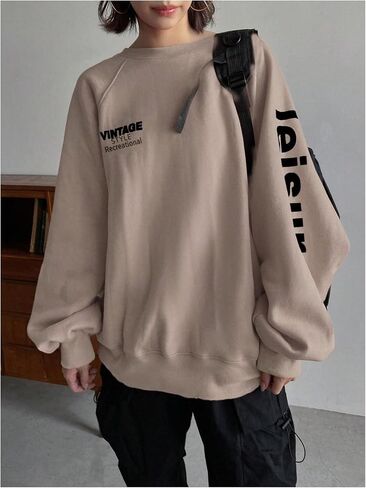 SHENHE Women's Graphic Crew Neck Oversized Sweatshirts Raglan Sleeve Vintage Sweatshirt in Saudi Arabia