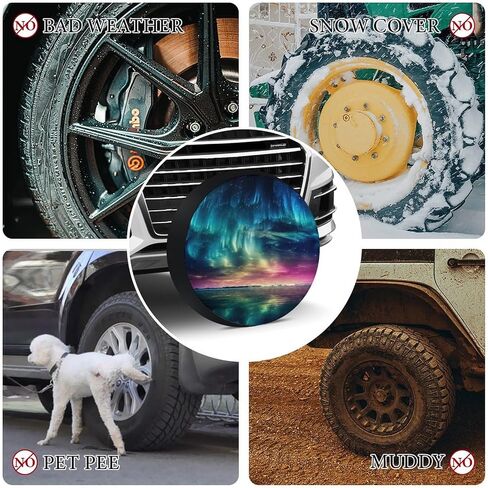 Aurora Borealis Spare Tire Cover Misty Forest Wheel Protectors Galaxy Print Waterproof Dust-Proof Tire Cover Fit for Trailer Rv SUV Truck Travel Camper, 16inch, style-4 in Saudi Arabia