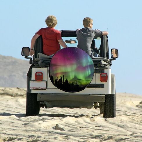 Aurora Borealis Spare Tire Cover Misty Forest Wheel Protectors Galaxy Print Waterproof Dust-Proof Tire Cover Fit for Trailer Rv SUV Truck Travel Camper, 16inch, style-4 in Saudi Arabia