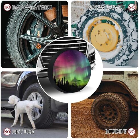 Aurora Borealis Spare Tire Cover Misty Forest Wheel Protectors Galaxy Print Waterproof Dust-Proof Tire Cover Fit for Trailer Rv SUV Truck Travel Camper, 16inch, style-4 in Saudi Arabia