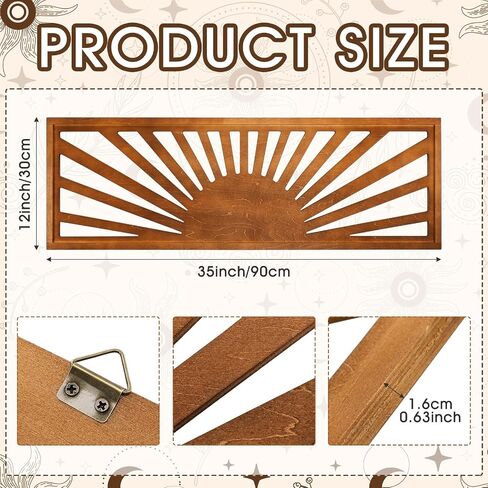 Burbell Sun Wood جدار الفن ديكور Boho Sunshine أفقي جدار الفن 35 بوصة × 12 بوصة كبيرة فوق السرير جدار ديكور بانورامية غروب الشمس غرفة نوم ديكور للمنزل غرفة المعيشة مكتب (لون الخشب) in Saudi Arabia