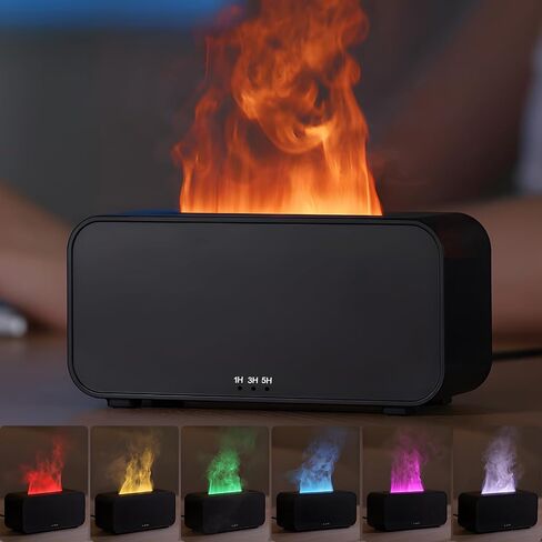 Flame Essential Oil Diffuser, Aromatherapy Diffuser with 7 Colors Firelight, 120ml Ultrasonic Cool Mist Mini Flame Humidifier Diffuser with Waterless Auto-Off & Timer for Home Office(Black) in Saudi Arabia