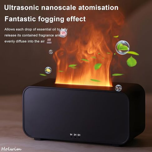 Flame Essential Oil Diffuser, Aromatherapy Diffuser with 7 Colors Firelight, 120ml Ultrasonic Cool Mist Mini Flame Humidifier Diffuser with Waterless Auto-Off & Timer for Home Office(Black) in Saudi Arabia