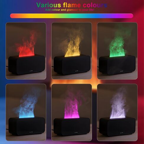 Flame Essential Oil Diffuser, Aromatherapy Diffuser with 7 Colors Firelight, 120ml Ultrasonic Cool Mist Mini Flame Humidifier Diffuser with Waterless Auto-Off & Timer for Home Office(Black) in Saudi Arabia