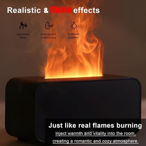 Flame Essential Oil Diffuser, Aromatherapy Diffuser with 7 Colors Firelight, 120ml Ultrasonic Cool Mist Mini Flame Humidifier Diffuser with Waterless Auto-Off & Timer for Home Office(Black) in Saudi Arabia