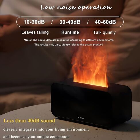 Flame Essential Oil Diffuser, Aromatherapy Diffuser with 7 Colors Firelight, 120ml Ultrasonic Cool Mist Mini Flame Humidifier Diffuser with Waterless Auto-Off & Timer for Home Office(Black) in Saudi Arabia