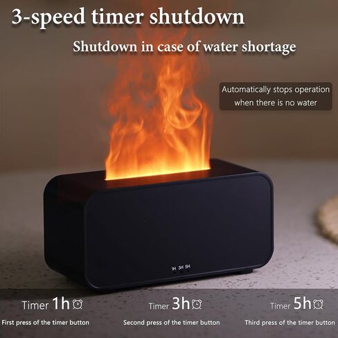 Flame Essential Oil Diffuser, Aromatherapy Diffuser with 7 Colors Firelight, 120ml Ultrasonic Cool Mist Mini Flame Humidifier Diffuser with Waterless Auto-Off & Timer for Home Office(Black) in Saudi Arabia